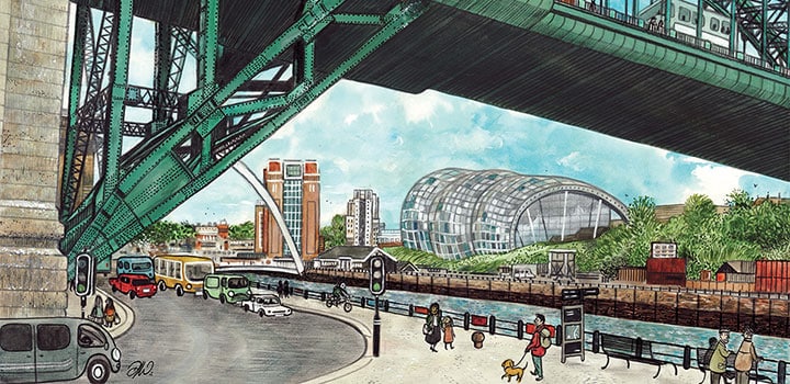 The Tyne bridges and Sage Gateshead, Newcastle
