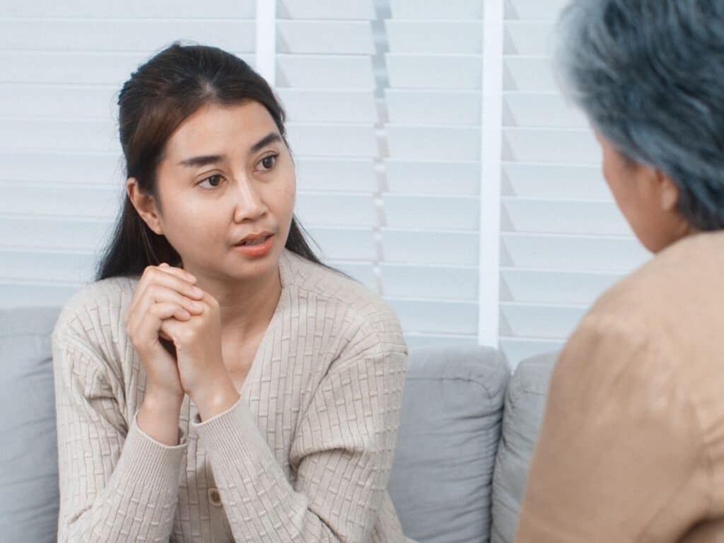 psychologist talking to client